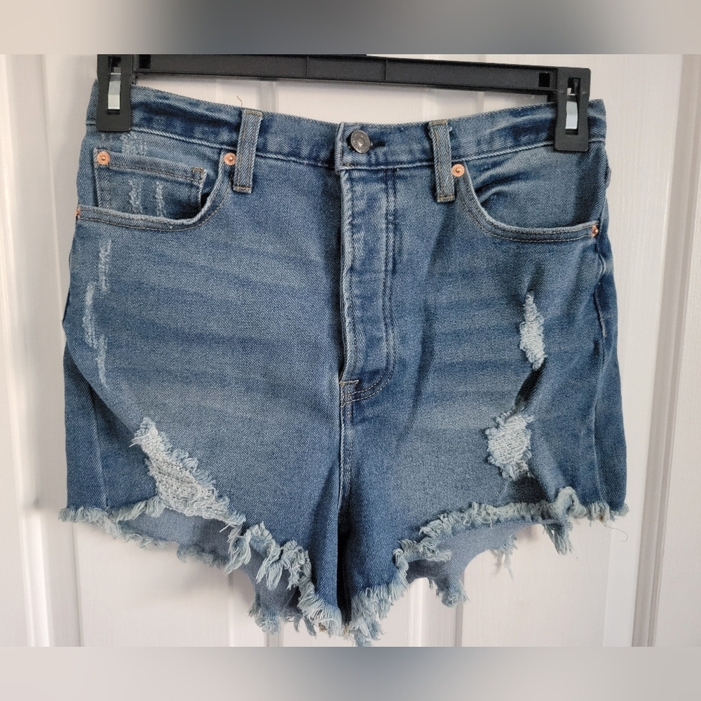 BBJ Los Angeles Womens Button Front High Rise Demin Distressed Shorts Size 29